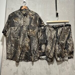 Remington Mens XL Camo Shirt Shorts Set RealTree Hardwood Hunting Fishing